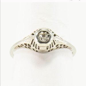 1930's Art Deco Euro Cut Diamond 14K Ring